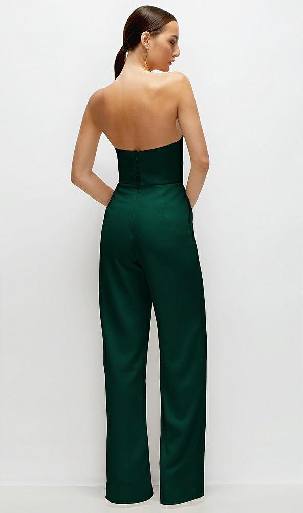 Back View - Hunter Green Strapless Cat-Eye Corset Crepe Wedding Jumpsuit