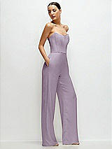 Side View Thumbnail - Lilac Haze Strapless Cat-Eye Corset Crepe Wedding Jumpsuit