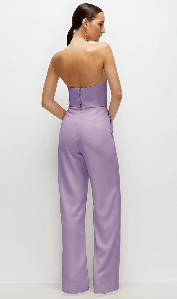 Back View - Pale Purple Strapless Cat-Eye Corset Crepe Wedding Jumpsuit