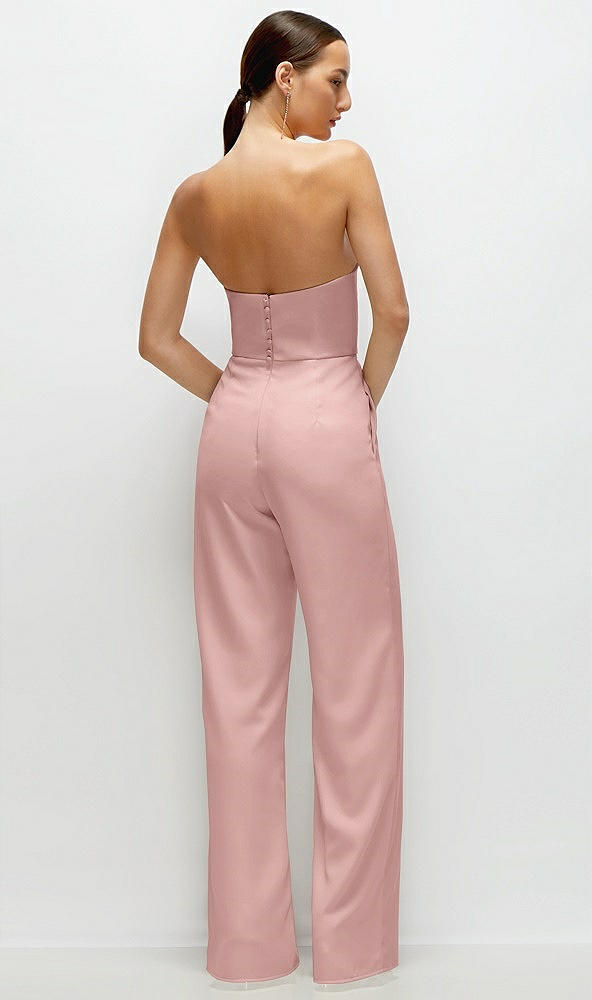 Back View - Rose - PANTONE Rose Quartz Strapless Cat-Eye Corset Crepe Wedding Jumpsuit