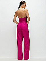 Rear View Thumbnail - Think Pink Strapless Cat-Eye Corset Crepe Wedding Jumpsuit