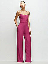 Front View Thumbnail - Tea Rose Strapless Cat-Eye Corset Crepe Wedding Jumpsuit