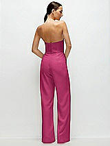 Rear View Thumbnail - Tea Rose Strapless Cat-Eye Corset Crepe Wedding Jumpsuit