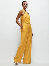 Side View Thumbnail - NYC Yellow Pleated Halter Blouson Crepe Wedding Jumpsuit with Self-Tie Bow Back