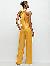 Rear View Thumbnail - NYC Yellow Pleated Halter Blouson Crepe Wedding Jumpsuit with Self-Tie Bow Back