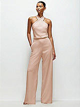 Front View Thumbnail - Cameo Pleated Halter Blouson Crepe Wedding Jumpsuit with Self-Tie Bow Back