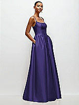 Side View Thumbnail - Grape Scoop Neck Drop Basque Skirt Satin Maxi Dress with Pockets