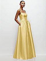 Side View Thumbnail - Maize Scoop Neck Drop Basque Skirt Satin Maxi Dress with Pockets