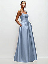 Side View Thumbnail - Cloudy Scoop Neck Drop Basque Skirt Satin Maxi Dress with Pockets