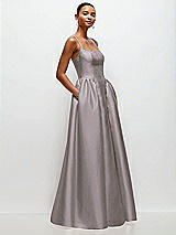 Side View Thumbnail - Cashmere Gray Scoop Neck Drop Basque Skirt Satin Maxi Dress with Pockets