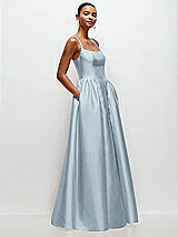 Side View Thumbnail - Mist Scoop Neck Drop Basque Skirt Satin Maxi Dress with Pockets