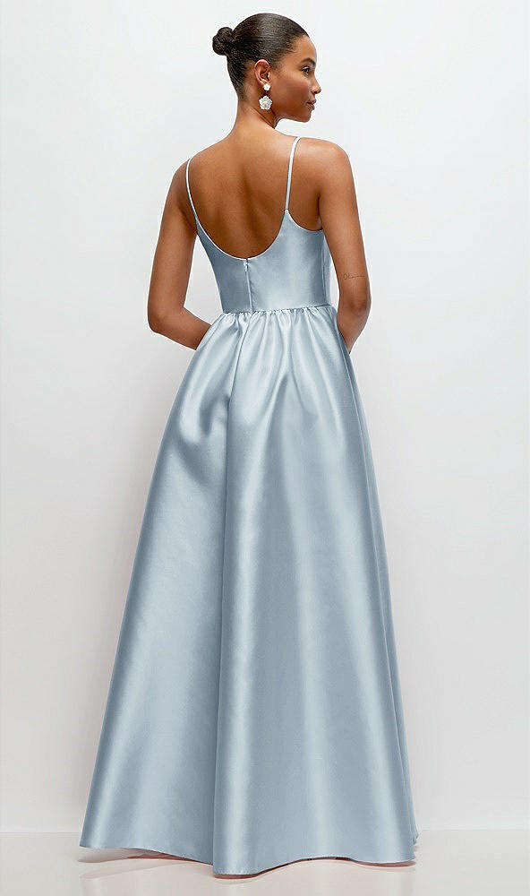 Back View - Mist Scoop Neck Drop Basque Skirt Satin Maxi Dress with Pockets