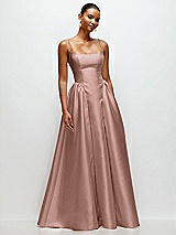 Front View Thumbnail - Neu Nude Scoop Neck Drop Basque Skirt Satin Maxi Dress with Pockets