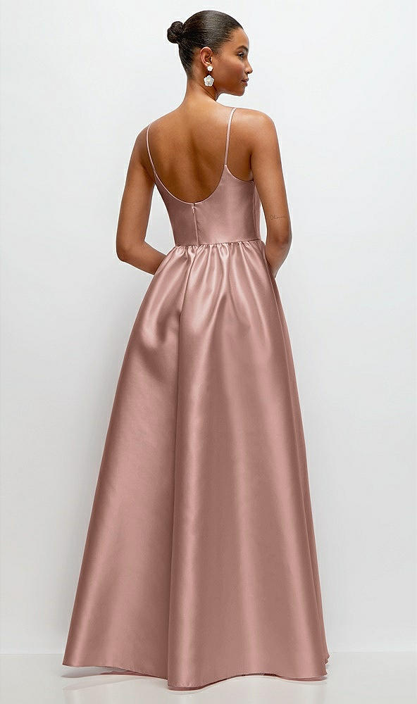 Back View - Neu Nude Scoop Neck Drop Basque Skirt Satin Maxi Dress with Pockets