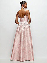 Rear View Thumbnail - Bow And Blossom Print Scoop Neck Drop Basque Skirt Floral Satin Maxi Dress with Pockets