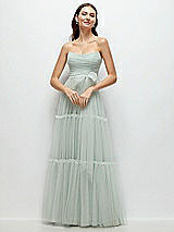 Alt View 1 Thumbnail - Willow Green Strapless Cat-Eye Neu Tulle Tiered Maxi Dress with Convertible Sash