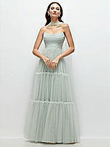 Front View Thumbnail - Willow Green Strapless Cat-Eye Neu Tulle Tiered Maxi Dress with Convertible Sash