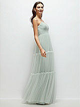 Side View Thumbnail - Willow Green Strapless Cat-Eye Neu Tulle Tiered Maxi Dress with Convertible Sash