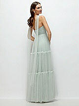 Rear View Thumbnail - Willow Green Strapless Cat-Eye Neu Tulle Tiered Maxi Dress with Convertible Sash