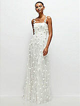 Front View Thumbnail - Ivory Shirred 3D Sequin Embroidery Floral Maxi Dress with Petal-Adorned Straps