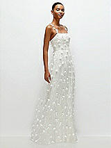 Side View Thumbnail - Ivory Shirred 3D Sequin Embroidery Floral Maxi Dress with Petal-Adorned Straps