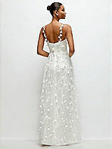 Rear View Thumbnail - Ivory Shirred 3D Sequin Embroidery Floral Maxi Dress with Petal-Adorned Straps