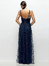 Rear View Thumbnail - Midnight Navy Shirred 3D Sequin Embroidery Floral Maxi Dress with Petal-Adorned Straps