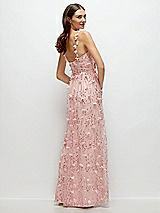 Rear View Thumbnail - Rose - PANTONE Rose Quartz Shirred 3D Sequin Embroidery Floral Maxi Dress with Petal-Adorned Straps