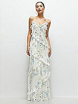 Front View Thumbnail - Bleu Garden Asymmertical Ruffle Chiffon Bias Slip Maxi Dress