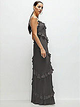 Side View Thumbnail - Caviar Gray Asymmertical Ruffle Chiffon Bias Slip Maxi Dress