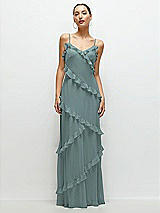 Front View Thumbnail - Icelandic Asymmertical Ruffle Chiffon Bias Slip Maxi Dress