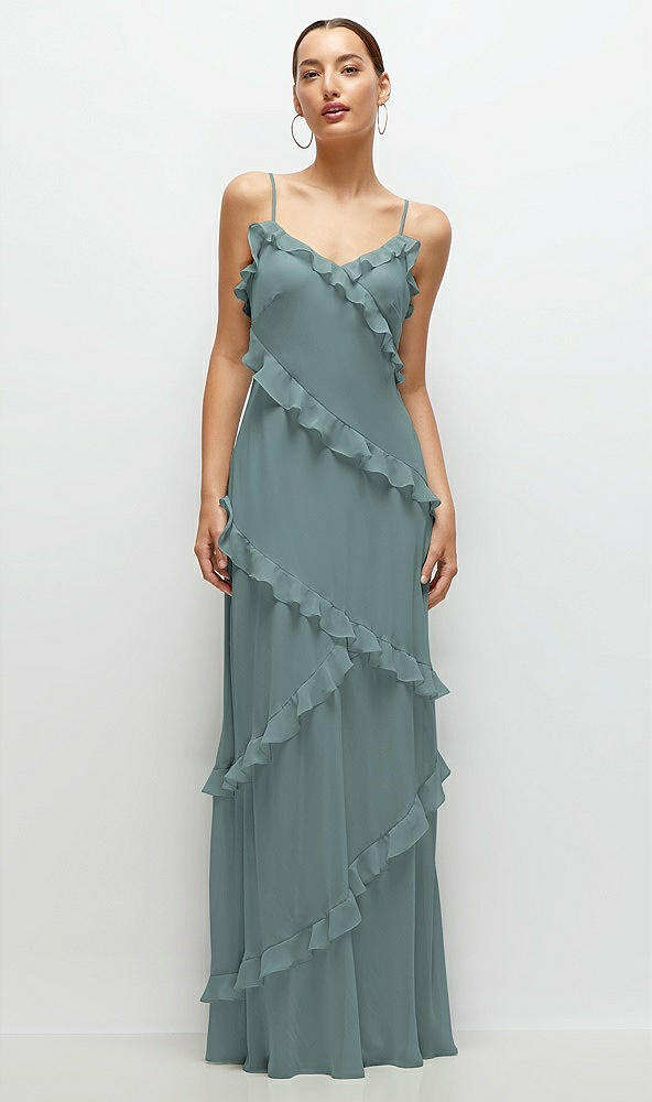 Front View - Icelandic Asymmertical Ruffle Chiffon Bias Slip Maxi Dress