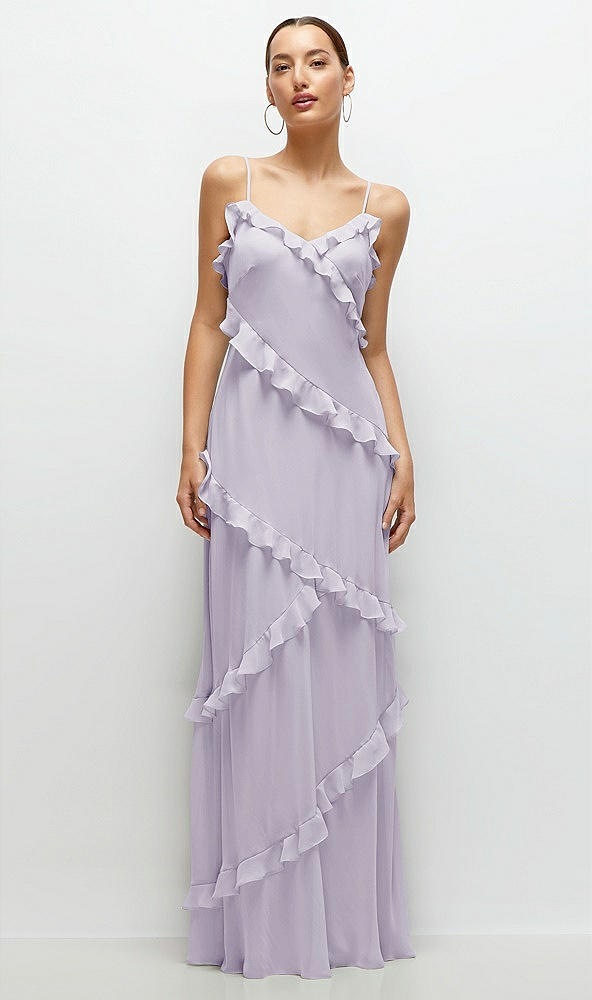 Front View - Moondance Asymmertical Ruffle Chiffon Bias Slip Maxi Dress