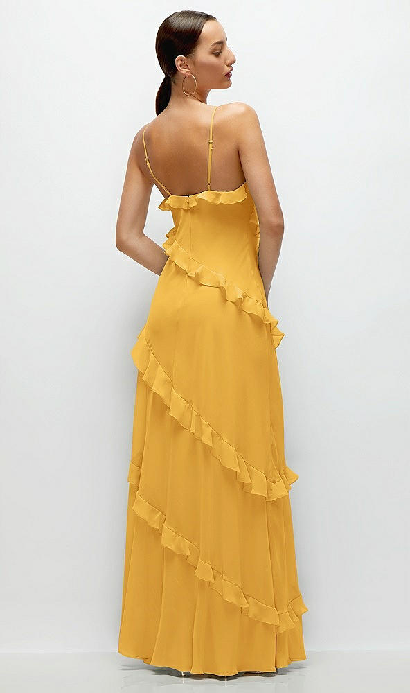 Back View - NYC Yellow Asymmertical Ruffle Chiffon Bias Slip Maxi Dress