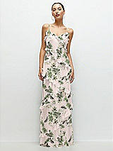 Front View Thumbnail - Palm Beach Print Asymmertical Ruffle Chiffon Bias Slip Maxi Dress