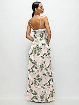 Rear View Thumbnail - Palm Beach Print Asymmertical Ruffle Chiffon Bias Slip Maxi Dress