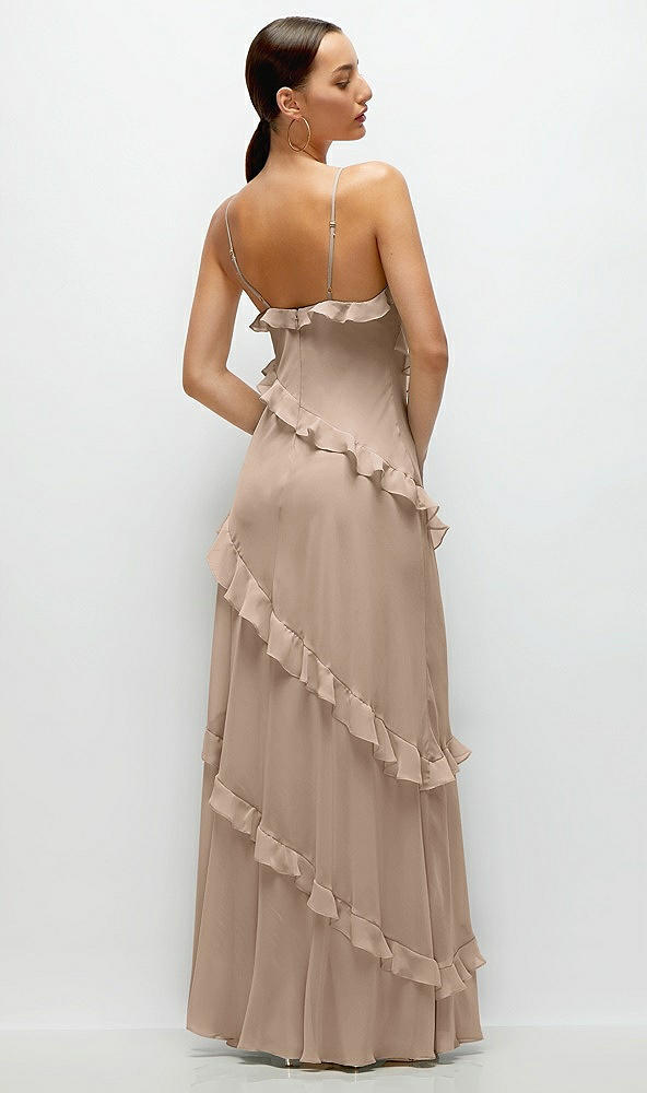 Back View - Topaz Asymmertical Ruffle Chiffon Bias Slip Maxi Dress