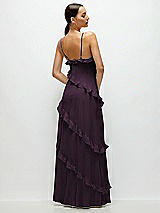 Rear View Thumbnail - Aubergine Asymmertical Ruffle Chiffon Bias Slip Maxi Dress