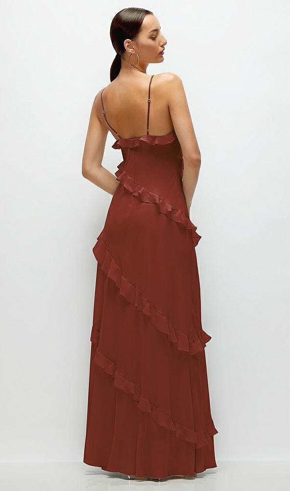 Back View - Auburn Moon Asymmertical Ruffle Chiffon Bias Slip Maxi Dress