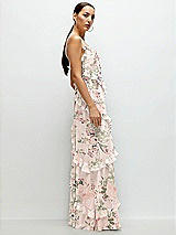 Side View Thumbnail - Blush Garden Asymmertical Ruffle Chiffon Bias Slip Maxi Dress