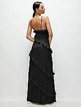 Rear View Thumbnail - Black Asymmertical Ruffle Chiffon Bias Slip Maxi Dress