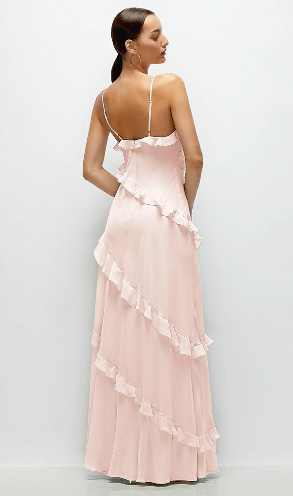 Back View - Blush Asymmertical Ruffle Chiffon Bias Slip Maxi Dress