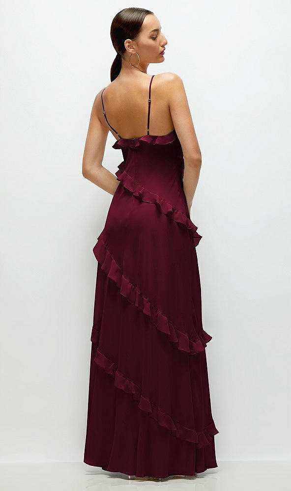 Back View - Cabernet Asymmertical Ruffle Chiffon Bias Slip Maxi Dress