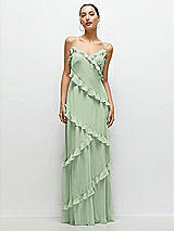 Front View Thumbnail - Celadon Asymmertical Ruffle Chiffon Bias Slip Maxi Dress