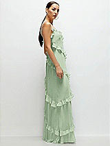 Side View Thumbnail - Celadon Asymmertical Ruffle Chiffon Bias Slip Maxi Dress