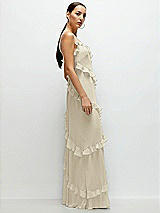 Side View Thumbnail - Champagne Asymmertical Ruffle Chiffon Bias Slip Maxi Dress