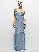 Front View Thumbnail - Cloudy Asymmertical Ruffle Chiffon Bias Slip Maxi Dress