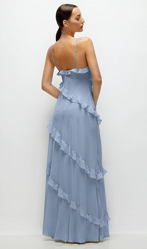 Back View - Cloudy Asymmertical Ruffle Chiffon Bias Slip Maxi Dress