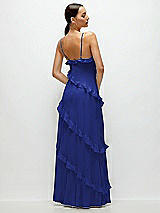 Rear View Thumbnail - Cobalt Blue Asymmertical Ruffle Chiffon Bias Slip Maxi Dress