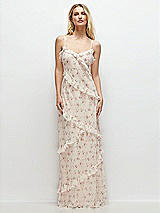 Front View Thumbnail - Coquette Floral Print Asymmertical Ruffle Chiffon Bias Slip Maxi Dress